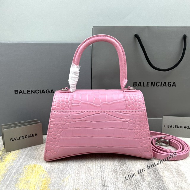 Balenciaga專櫃爆款淺粉鱷魚紋S號Hourglass沙漏包 巴黎世家頂級原單手提肩背包 款號：8895 fyj1233